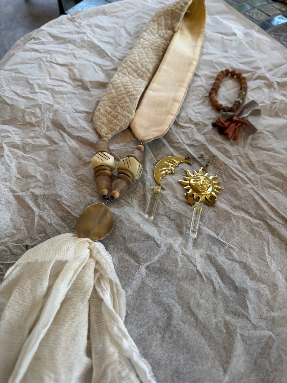 Bundle- Boho Cream Tassel Necklace with Wooden Beads